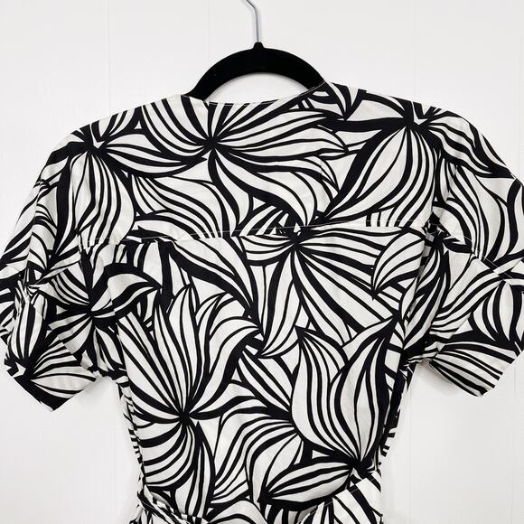 Theory Everyday VNeck Shift Dress Zebra Graphic Print Cotton Black White P - Picture 14 of 15